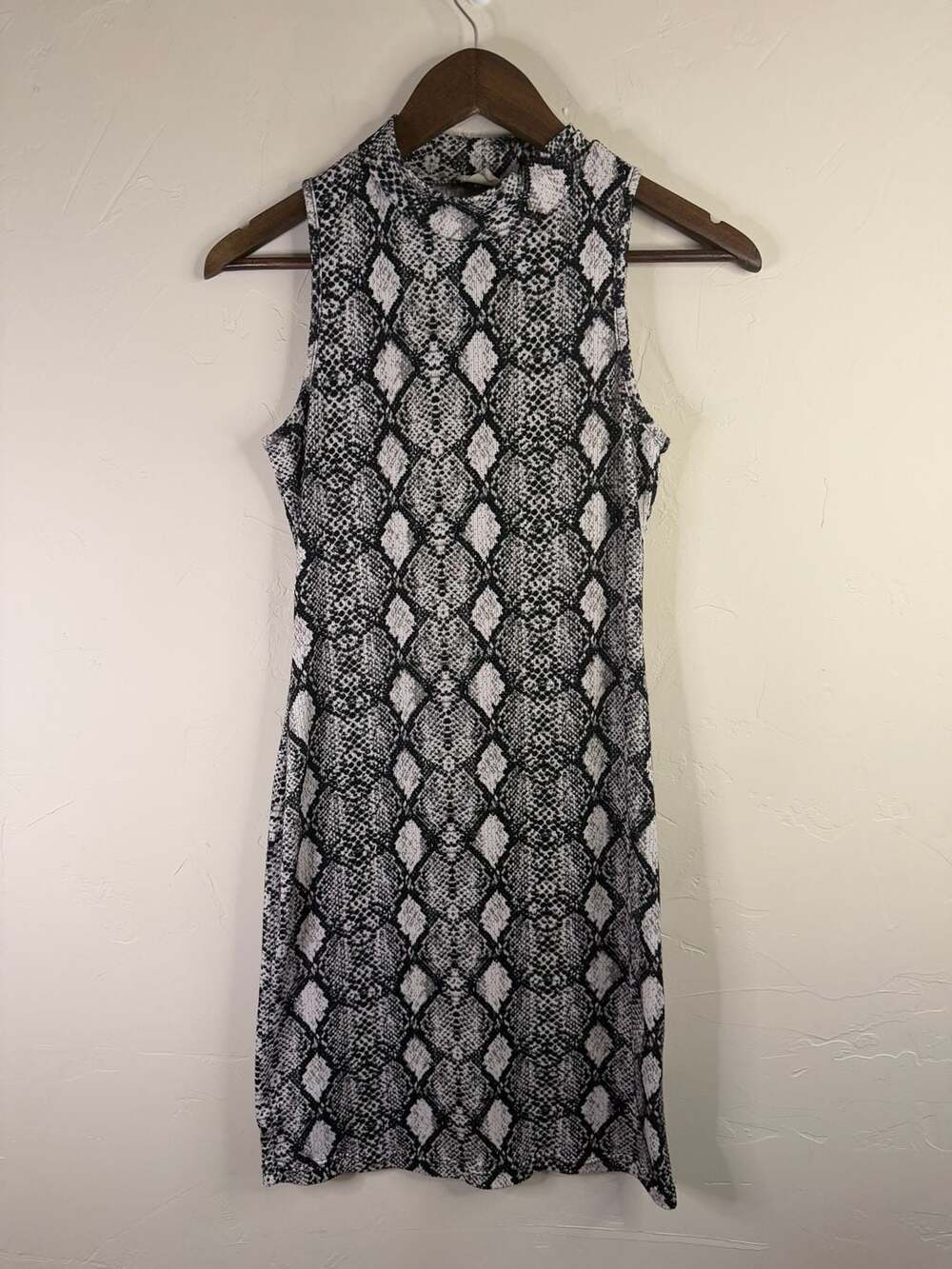 Anthropologie Caution To The Wind Snake Print Bodycon Midi mock neck